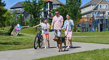 Walking dog and biking along main pathway